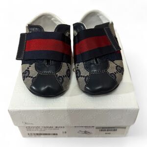 Gucci Baby Shoes EU 18 GG Logo Canvas w/ Leather $195 Authentic